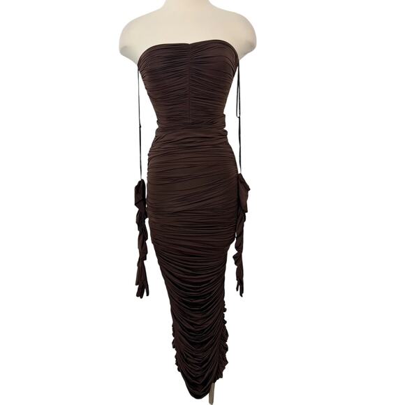 Alex Perry Haynes Ruched Strapless Column Gown Dress Chocolate Brown UK6/US0 NWT - Picture 1 of 16